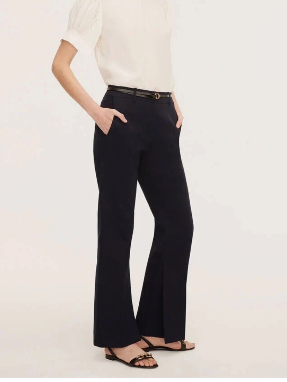 Rebecca Taylor Navy Blue Cotton Suiting Flared Trouser Pants Women’s Sz 8